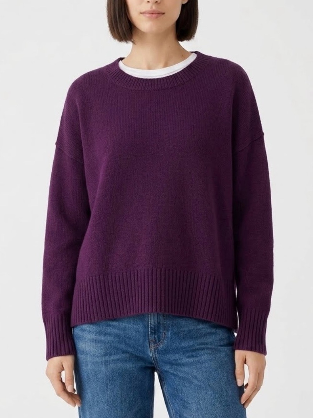 Eileen Fisher Cashmere Crew Neck Sweater in Plum